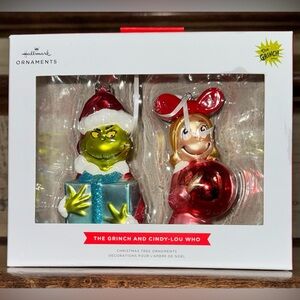 🥰 The Grinch & Cindy-Lou Who Christmas Tree Ornaments set, made of blown glass.